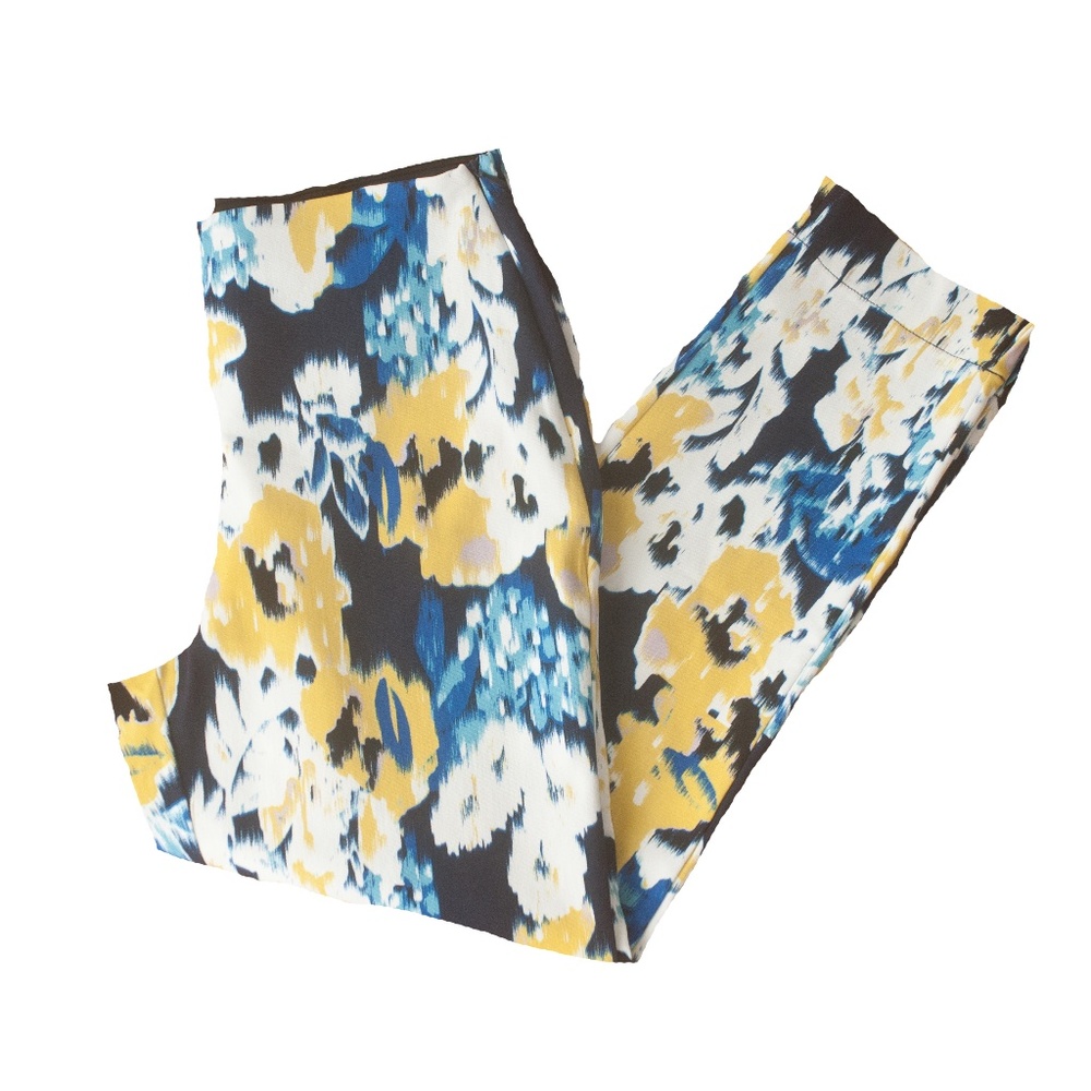 Lysse Blue & Yellow Abstract Floral Print Stretch Pants